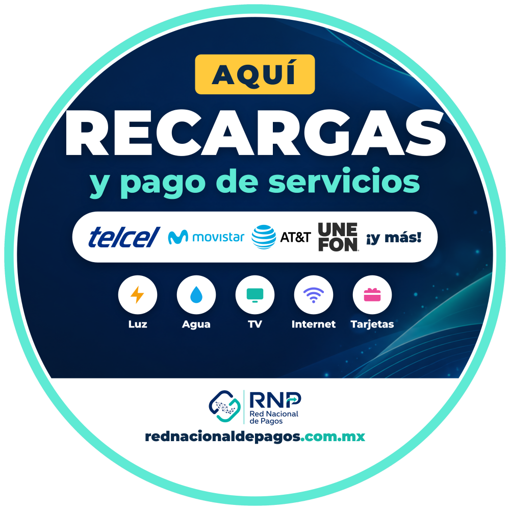 Calcomanía circular de 30 cm para vidrio: Aquí recargas y pago de servicios